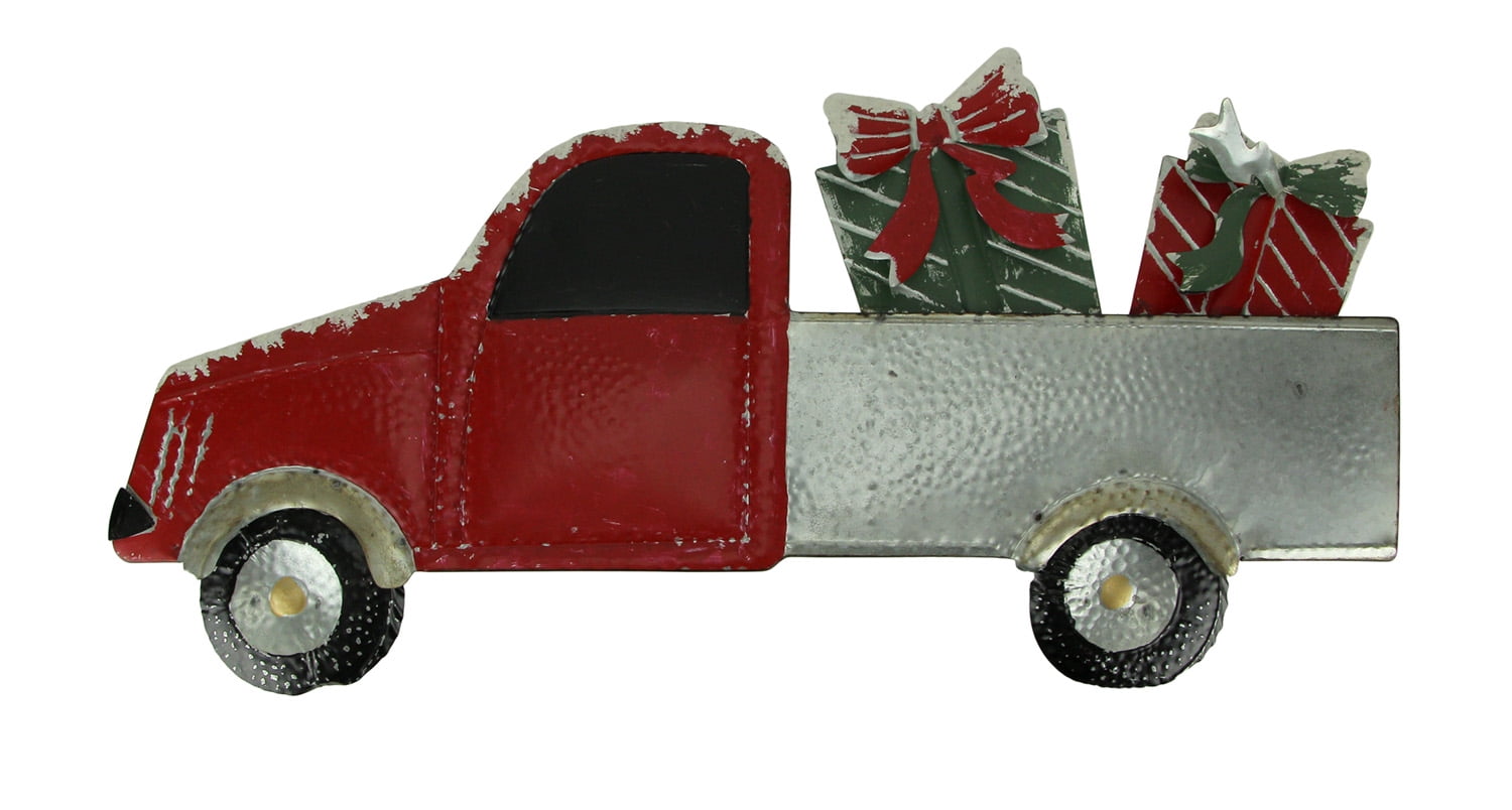 Rustic Red and Silver Metal Christmas Truck Wall Sculpture