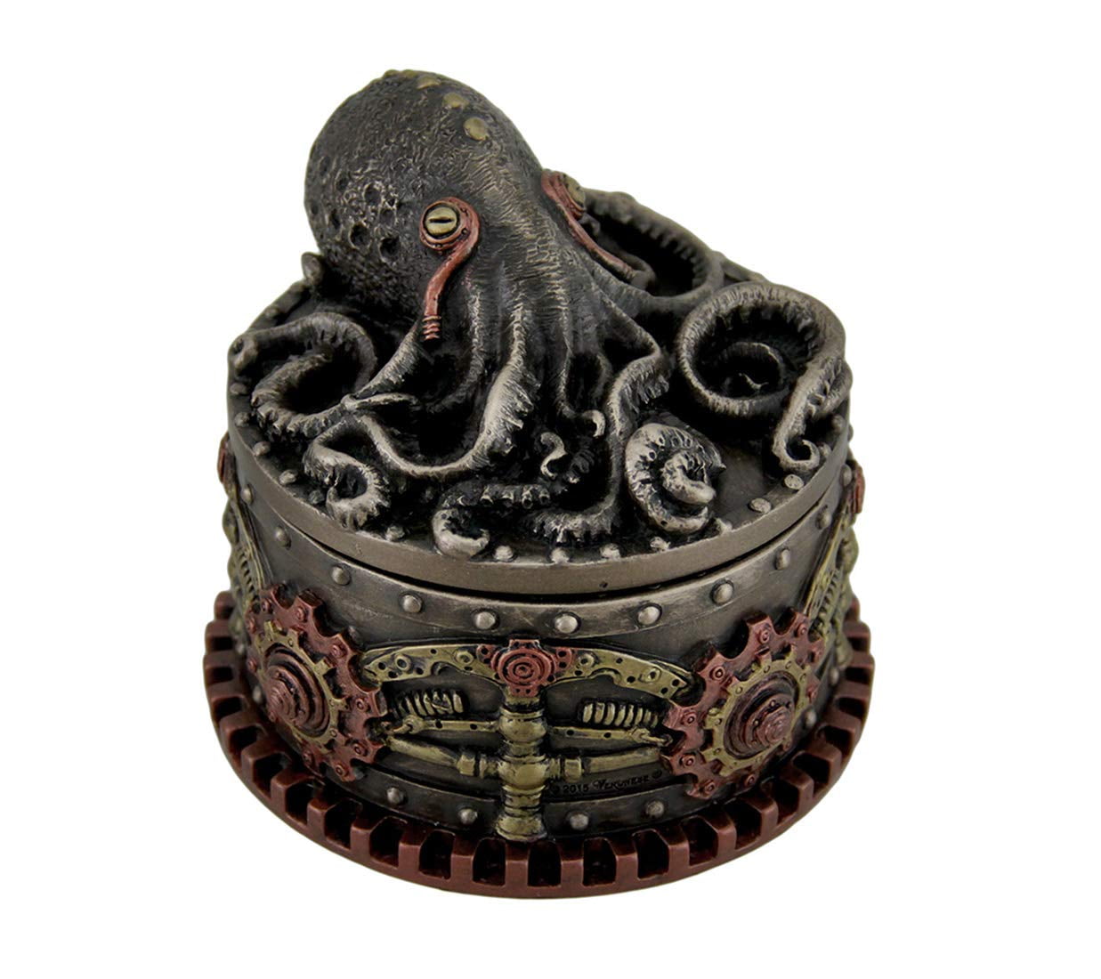 Bronze Steampunk Octopus Lidded Trinket Box, 4 x 3.5 Inch
