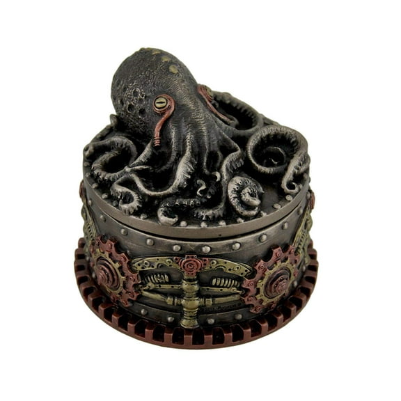 Zeckos Resin Decorative Boxes Decorative Bronze Finish Steampunk Octopus Trinket Box 4 X 3.5 X 4 Inches