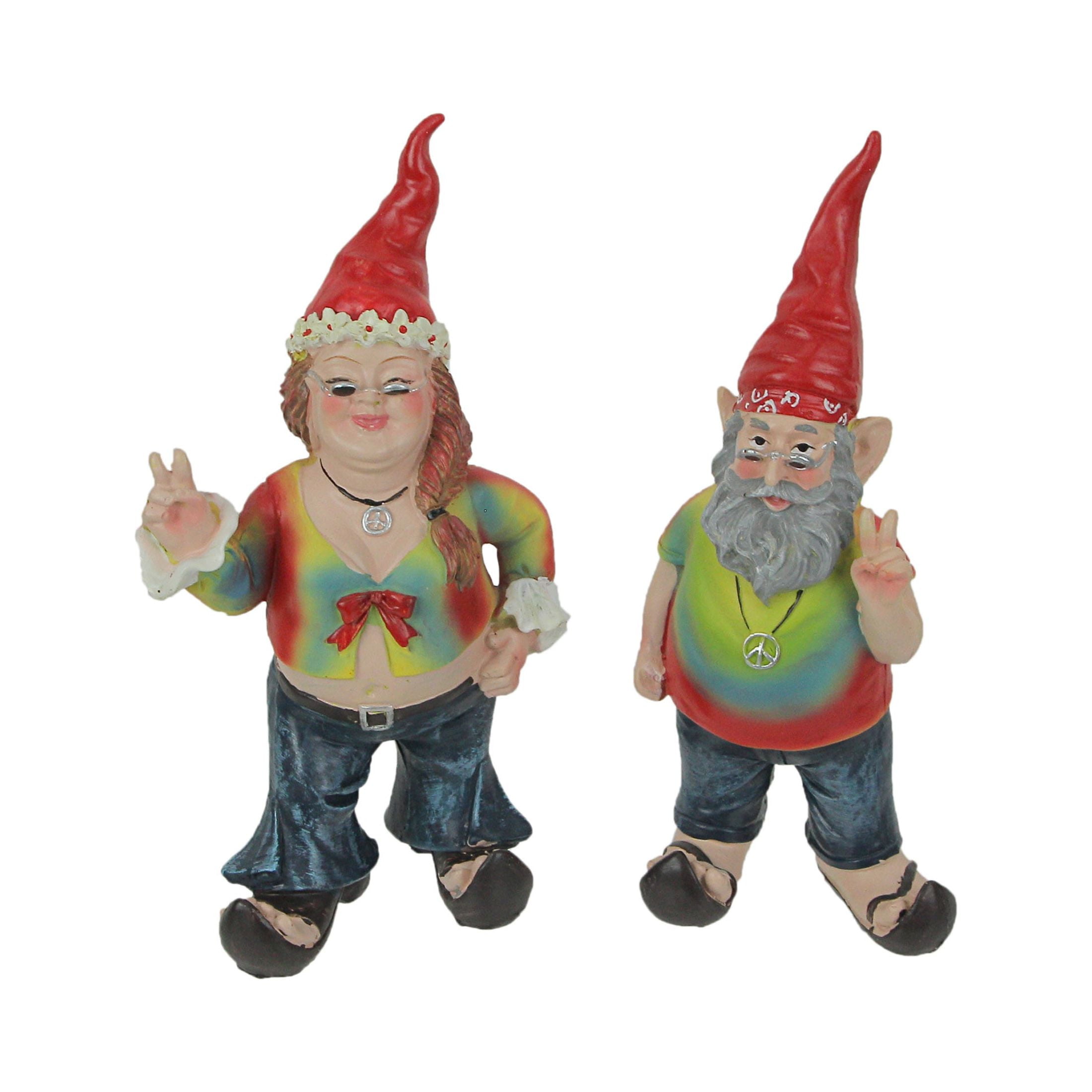 Gnancy and Gnarley 8.25" Multicolor Resin Hippie Gnome Statues