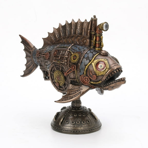 Zeckos Resin Statues Ss Anglerfish Steampunk Submarine Statue W/Led Periscope 12 X 9.25 X 5 Inches Bronze