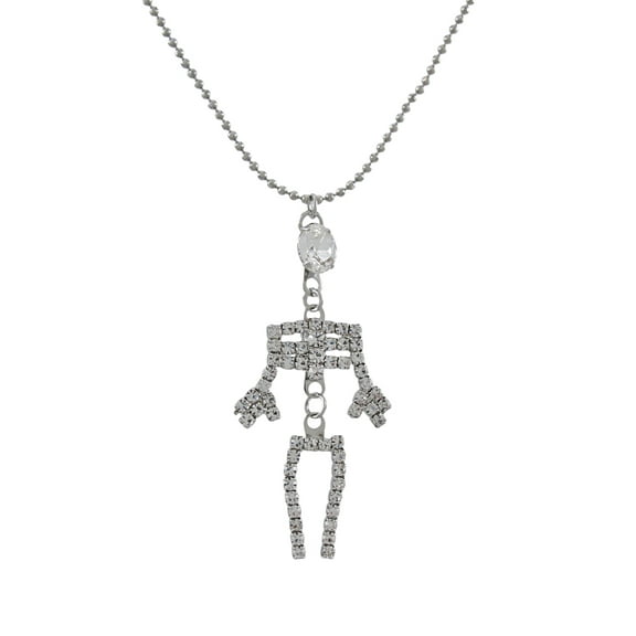 Zeckos Rhinestone Dangling Skeleton Necklace