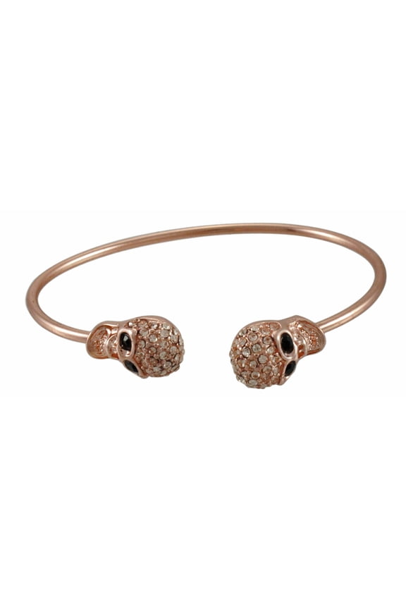 Rhinestone Encrusted 3D Skull Torc Bracelet - Brown