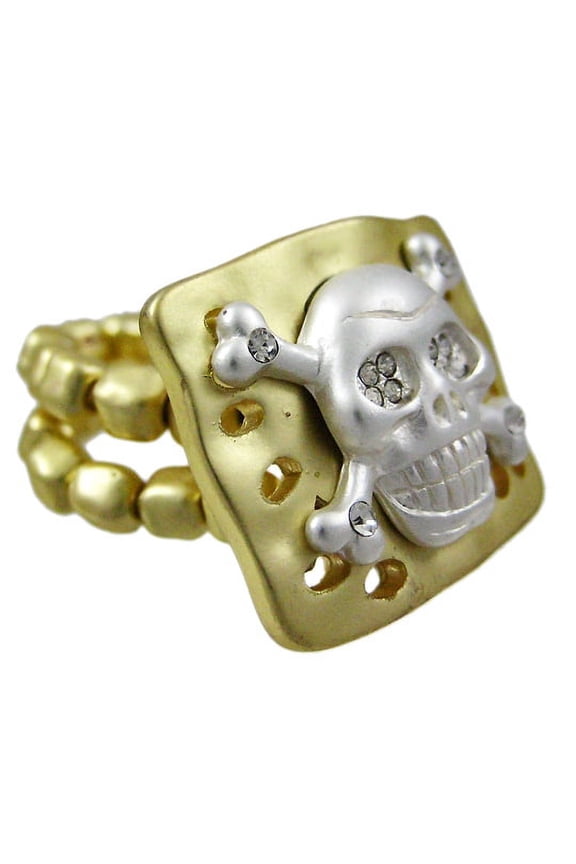 Rhinestone Skull & Crossbones Goldtone Stretch Ring