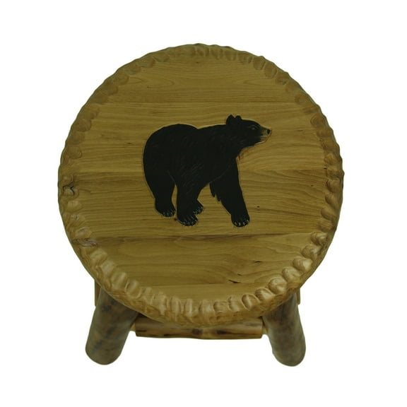 Zeckos Rustic Handcrafted Wood Carved Bear Bar Stool 30 in.