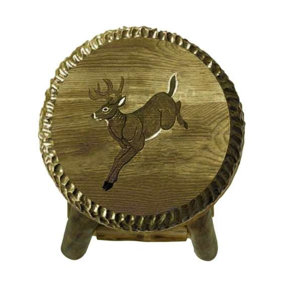 Zeckos Rustic Handcrafted Wood Carved Deer Bar Stool 24 in.