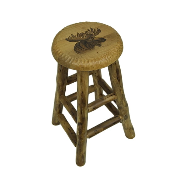 Zeckos Rustic Handcrafted Wood Carved Moose Bar Stool 30 in.
