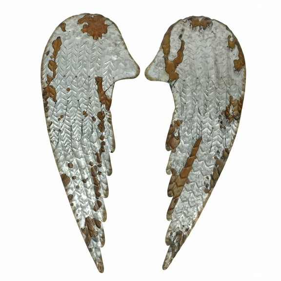 Zeckos Rustic Metal Angel Wings Hanging Wall Décor Set of 2