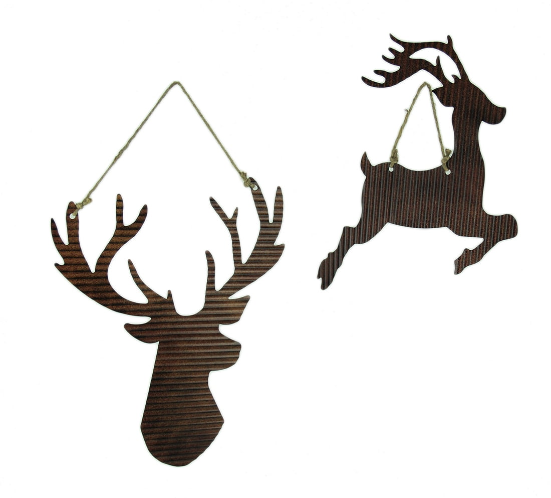 Rusty Galvanized Metal Deer Silhouette Hanging Ornaments Set