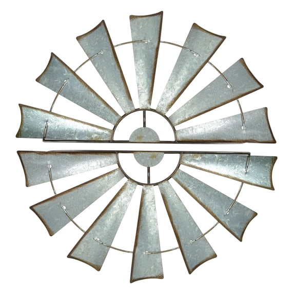 Zeckos Rusty Galvanized Metal Half Windmill 30.5 inch Set of 2