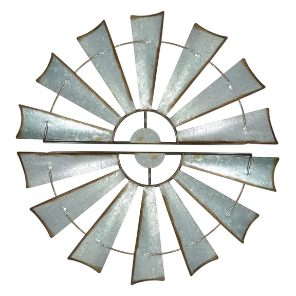 Zeckos Rusty Galvanized Metal Half Windmill 30.5 inch Set of 2