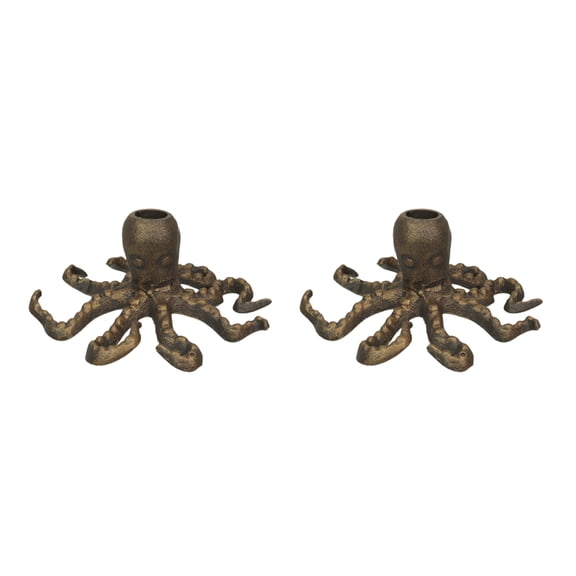 Zeckos Set of 2 Octopus Candle Holders – Antique Gold Finish – Nautical Beach Accent - Gold