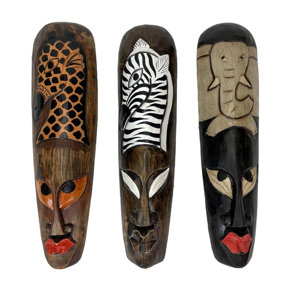 Zeckos Set Of 3 African Wildlife Wood Wall Masks