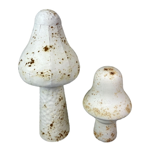 Zeckos Set of 2 White Metal Mushrooms, 9" & 16" Garden Indoor Outdoor Décor - White - Size 9 & 16 inch