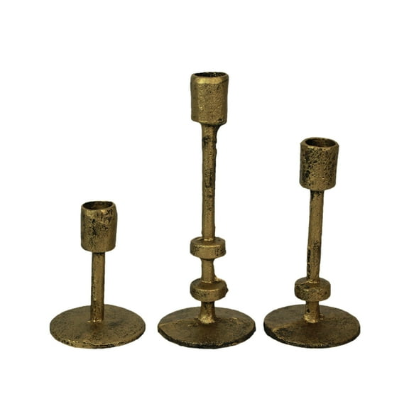 Zeckos Set of 3 Aged Bronze Cast Iron Taper Candle Holders MCM, Gothic Industrial Decor