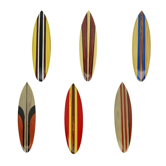 Zeckos Set of 6 Handcrafted Wood Surfboard Wall Sculptures Beach-Themed Home Decor