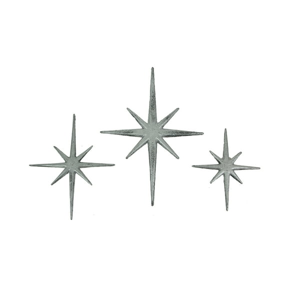 Zeckos Silver Cast Iron 8 Pointed Starburst Wall Hangings Set of 3