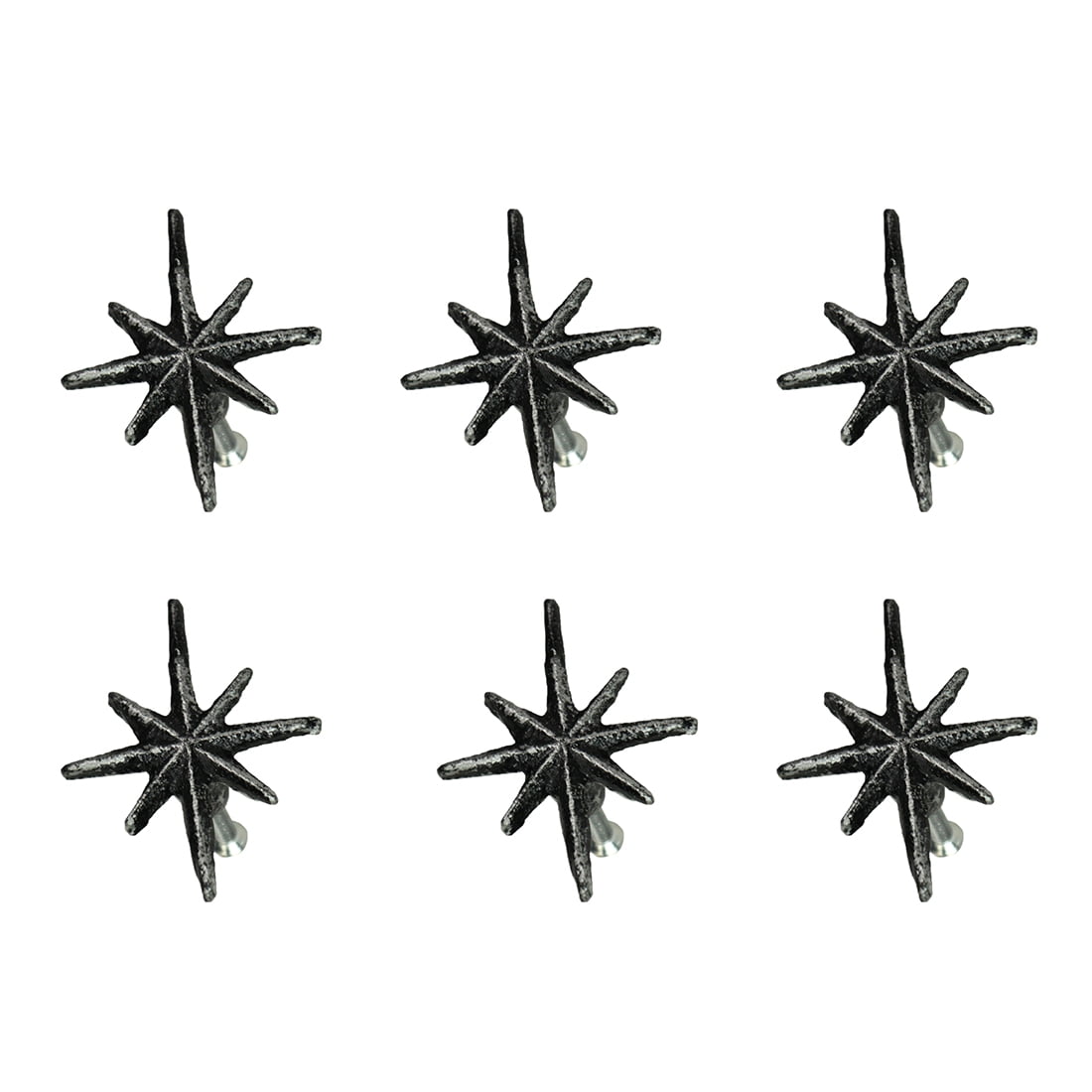 Zeckos Silver Cast Iron Starburst Drawer Pulls Knobs Set of 6