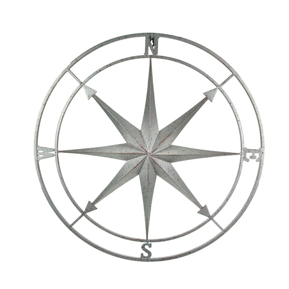 Zeckos Silver Finish Framed Nautical Compass Rose Metal Wall Décor Hanging