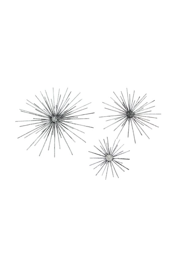 Silver Finish Modern Atomic Star Burst Wall Dcor Set of 3