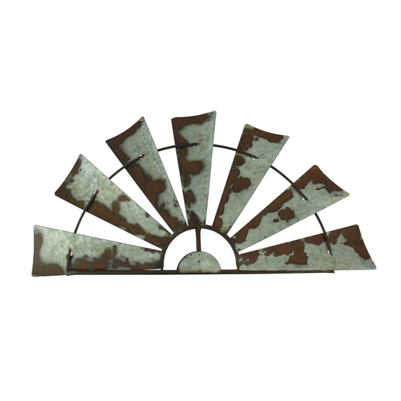 Zeckos Silver Galvanized Metal Half Windmill Wall Décor 24 inch
