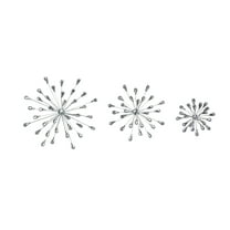 Zeckos Silver Metal Starburst Jeweled Wall Hanging Art Set of 3