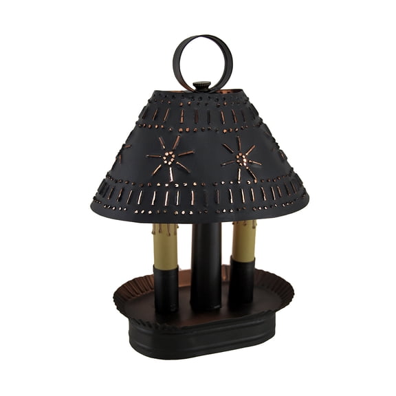 Zeckos Smokey Black Finish 2 Light Punched Tin Accent Lamp