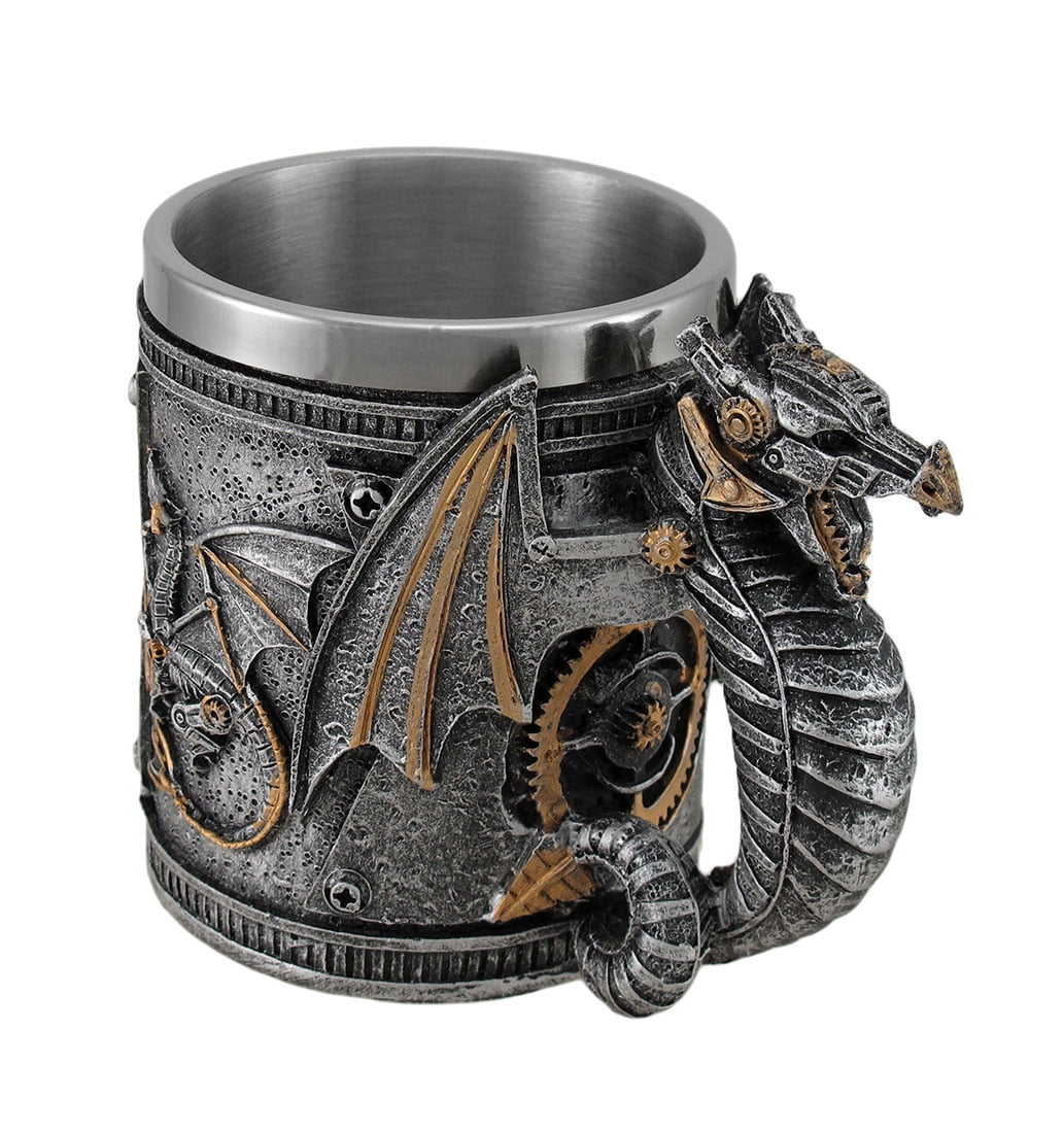 Steampunk Dragon Geared Silver and Gold Tankard