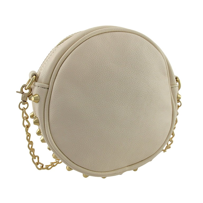 Zeckos Studded Round Evening Bag with Skull and Chain Strap - Off-white -  Size Small 