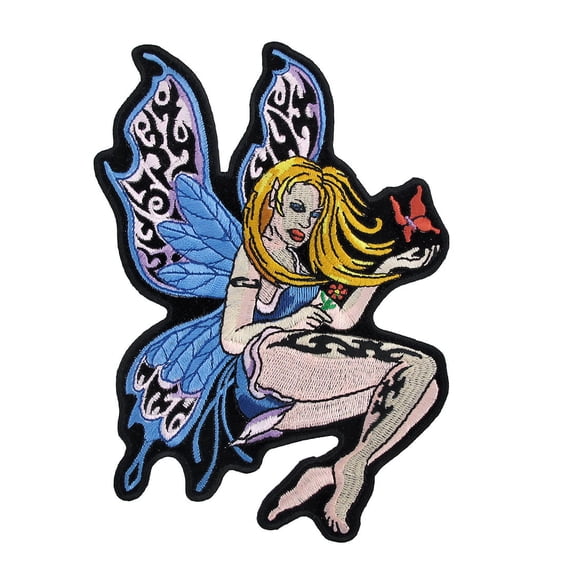 Zeckos Tattooed Butterfly Fairy Biker Vest Patch Rockabilly