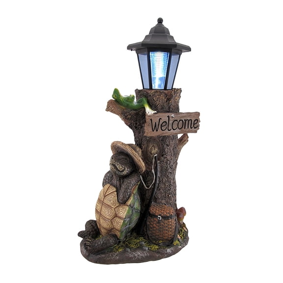 Zeckos Turtle Won the Race Solar LED Welcome Statue Lantern