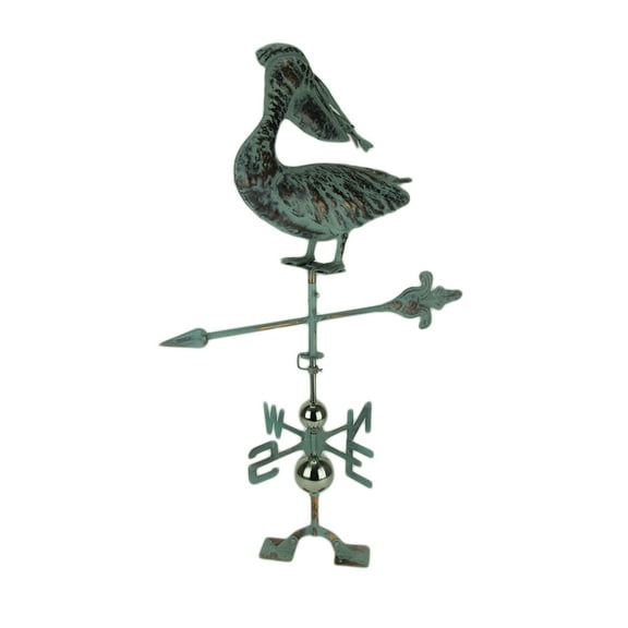 Zeckos Verdigris Patina Metal Pelican Weather Vane with Roof Mount