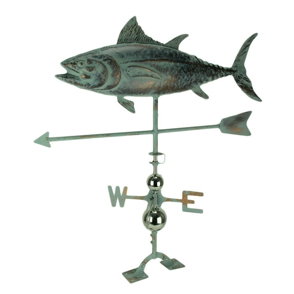 Zeckos Verdigris Patina Metal Tuna Fish Weather Vane with Roof Mount