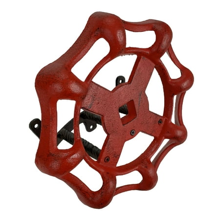 Zeckos Vintage Outdoor Faucet Spigot Garden Hose Holder, Distressed Red Cast Iron Wall-Mounted Hanger