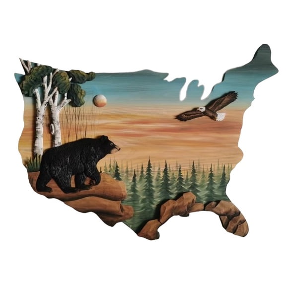 Zeckos Walking Bear & Eagle Wall Art 32" x 22" Decor