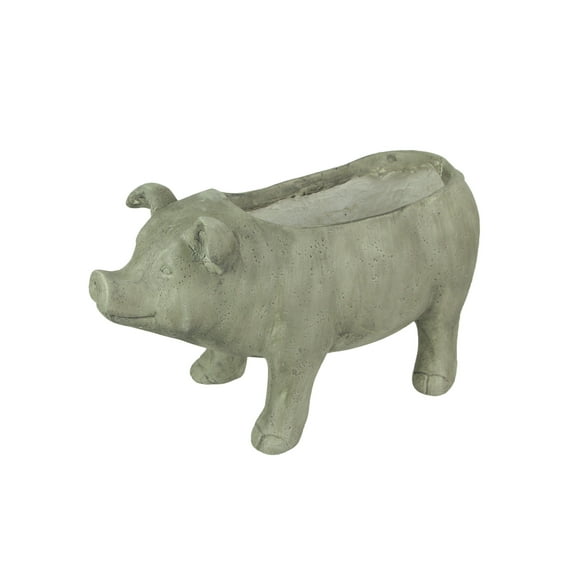 Zeckos Weathered Gray Resin Smiling Pig Planter Outdoor Décor 17 inch