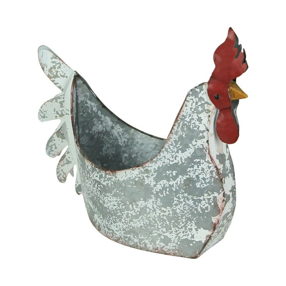 Zeckos Weathered White Metal Rooster Farmhouse Planter 15.5 inch Long