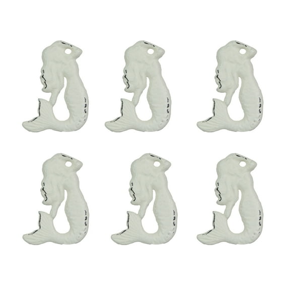 Zeckos White Cast Iron Mermaid Drawer Pull Cabinet Knob Set of 6