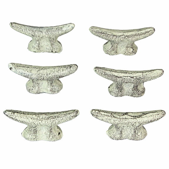 Zeckos White Cast Iron Nautical Boat Cleat Drawer Pulls Set of 6