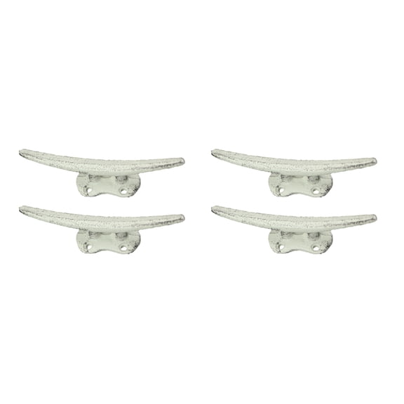 Zeckos White Cast Iron Nautical Boat Cleat Wall Hooks Set of 4