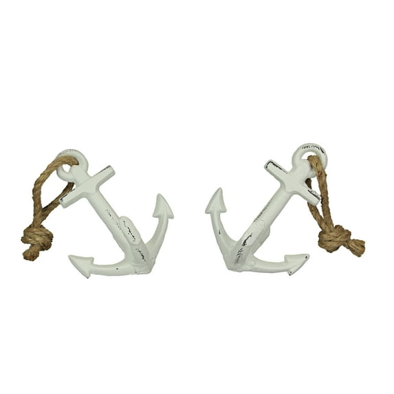 Zeckos White Cast Iron Ship Anchor Bookends Home Decor Set of 2