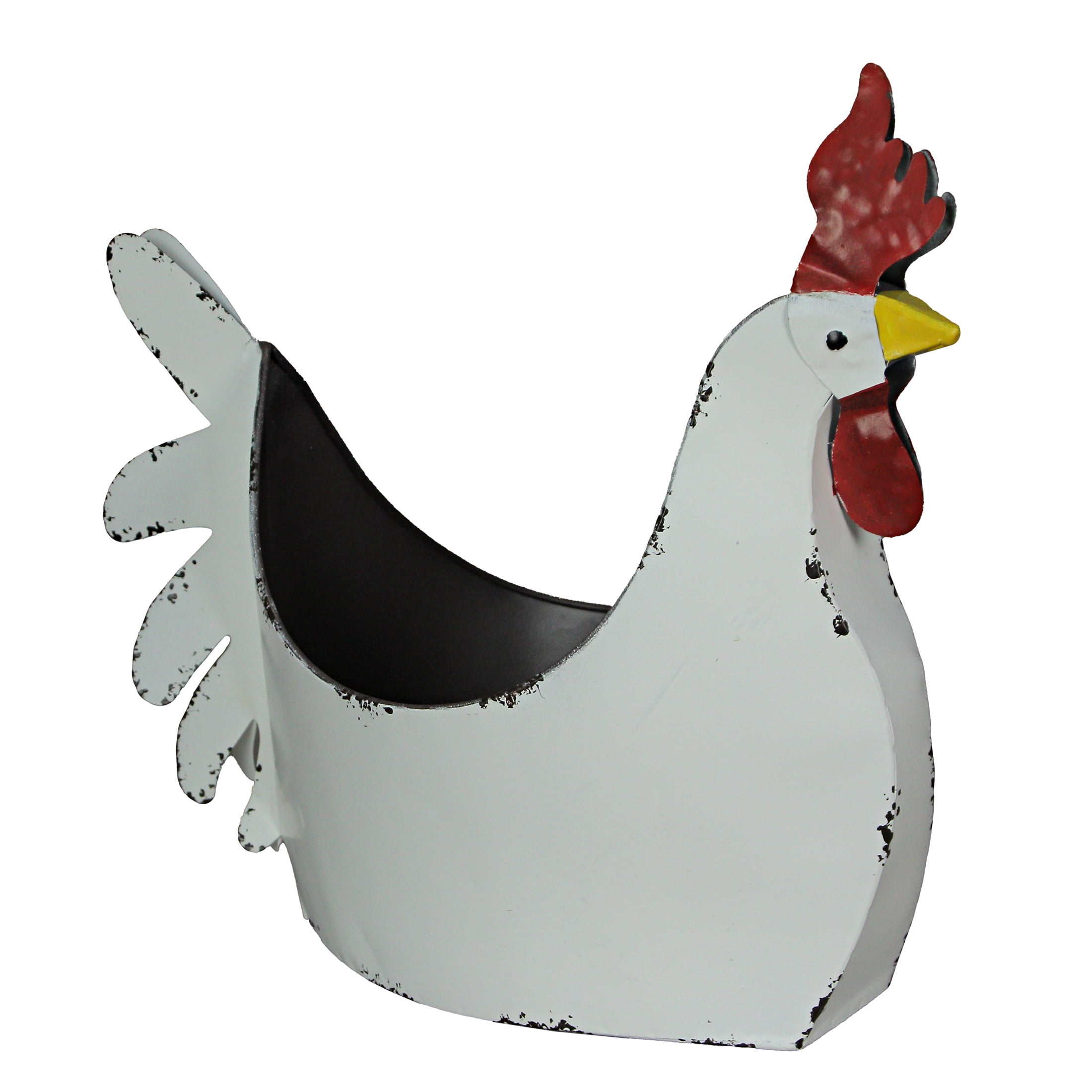 Zeckos White Metal Rooster Flower Pot, Indoor/Outdoor Home