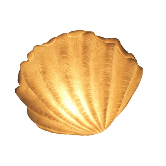 Zeckos White Sandstone Finish Vertical Scallop Shell Coastal Art Accent Lamp