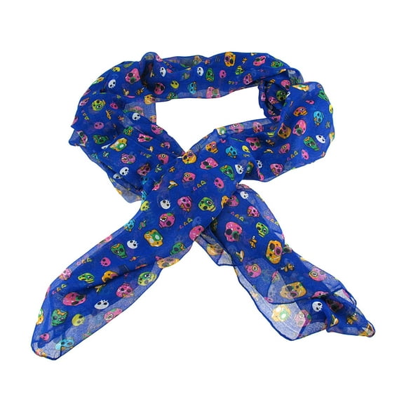 Zeckos Women's Lightweight Blue Gauze Skulls and Hearts Shawl Scarf