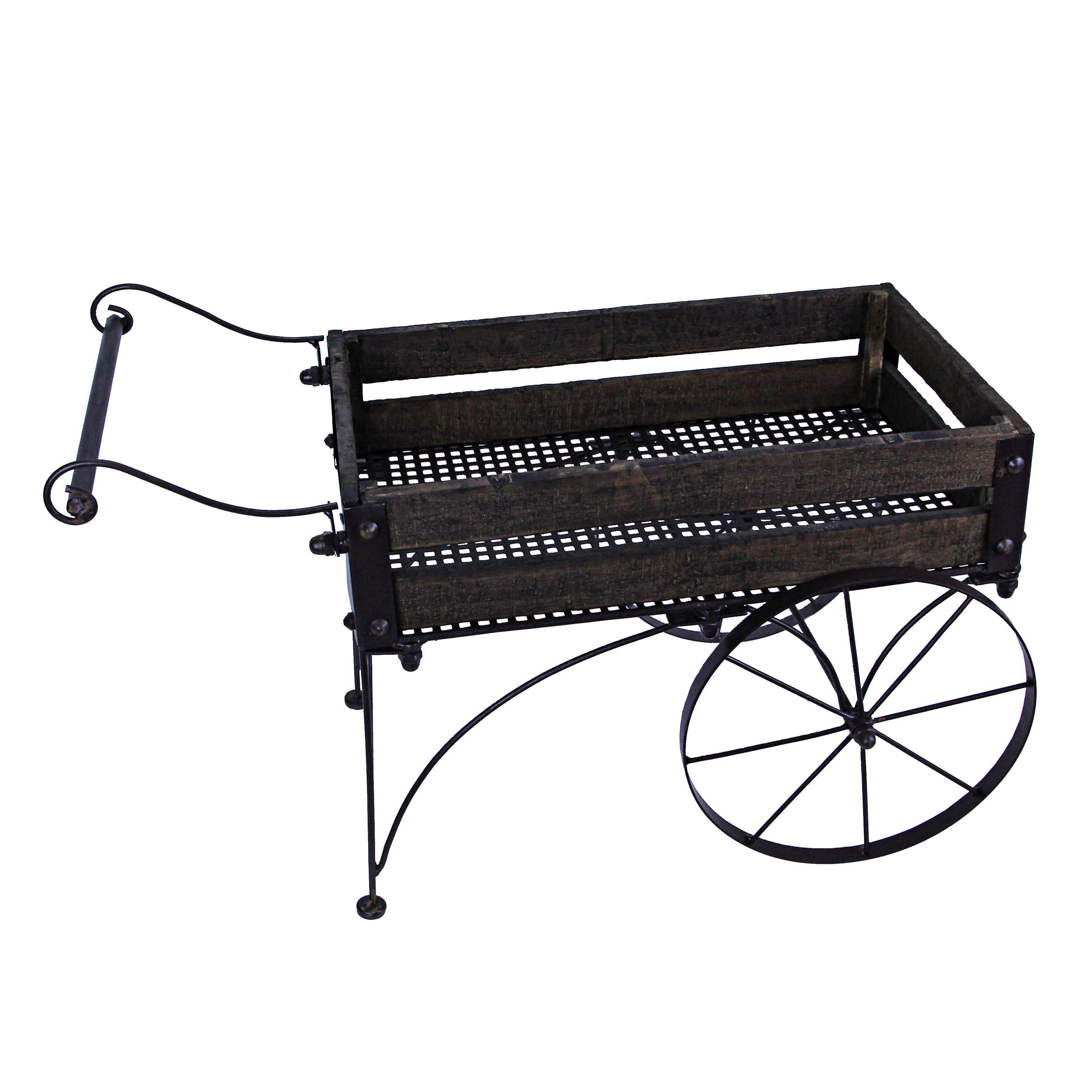 Zeckos Wood and Metal Wagon Planter Indoor Outdoor Stand 24 inch