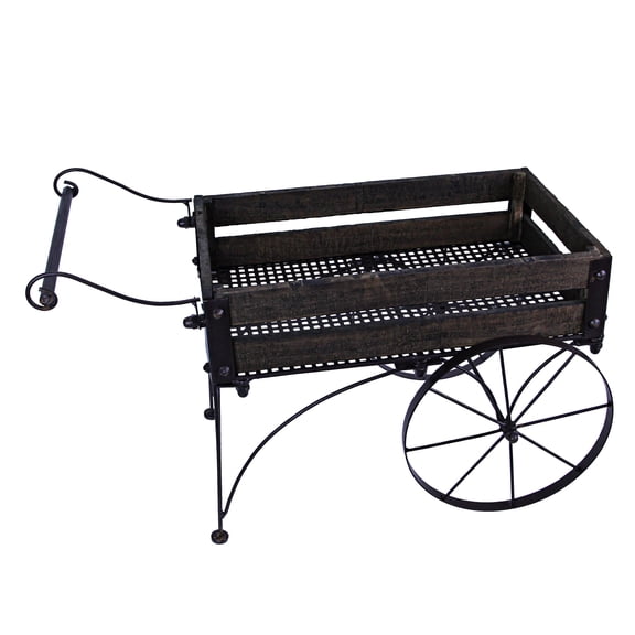 Zeckos Wood and Metal Wagon Planter Indoor Outdoor Stand 24 inch
