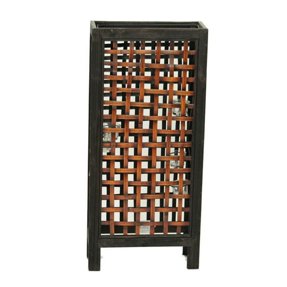 Zeckos Woven Bamboo Distressed Finish 6 Tealight Candle Lantern