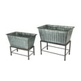 thumbnail image 1 of Zeckos Zinc Finish Metal Tub Planters On Stands Western Decor Set of 2, 1 of 4