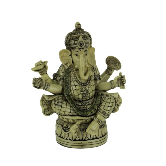 Zeckos off White Resin Lord Ganesha Sitting on Lotus Flower Statue