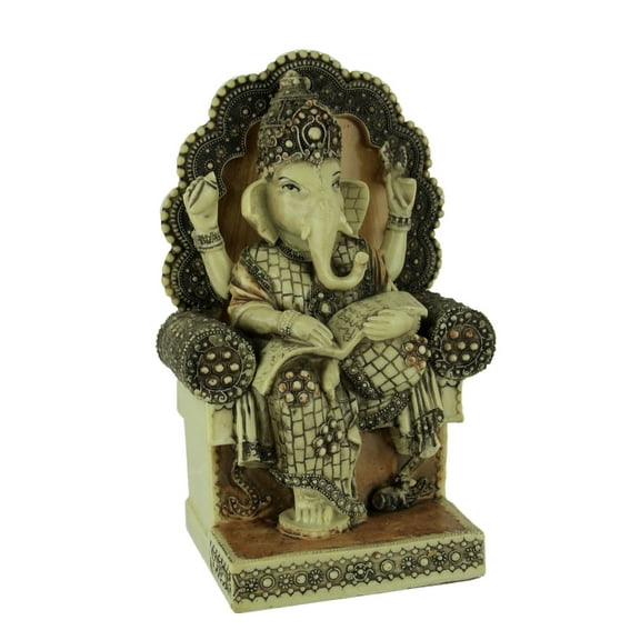 Zeckos off White Resin Lord Ganesha Sitting on Throne 11 inch Statue